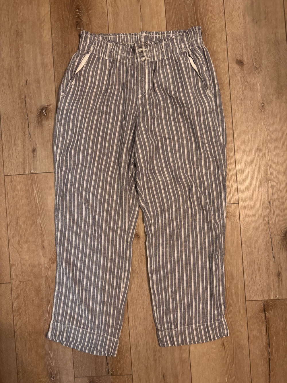 Briggs Navy and White Striped Linen-Blend Pants